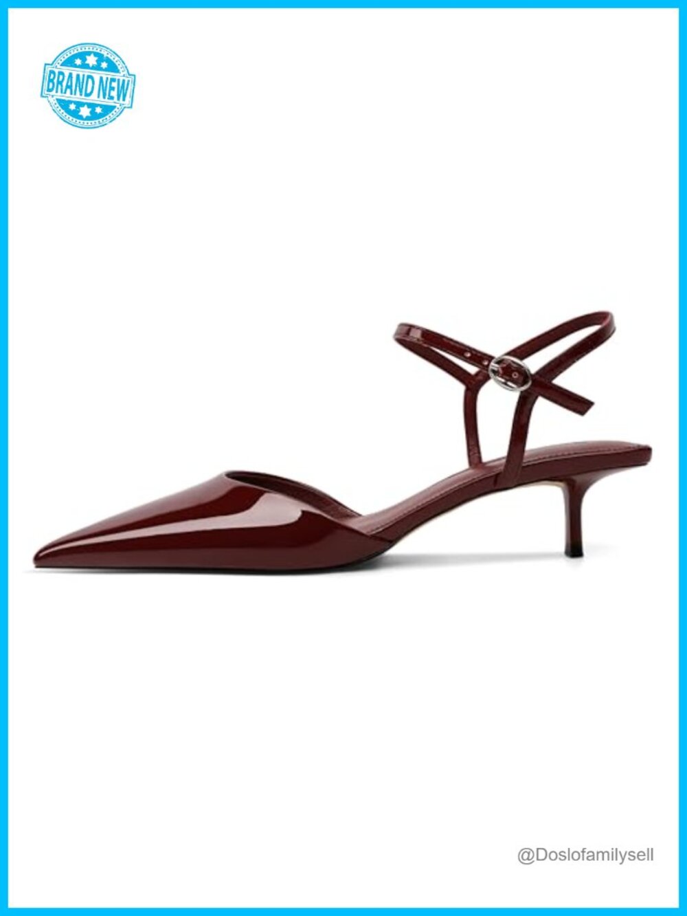 Kitten Heels Pointed Toe Ankle Strap Slingback Low Heel Pumps Dressy